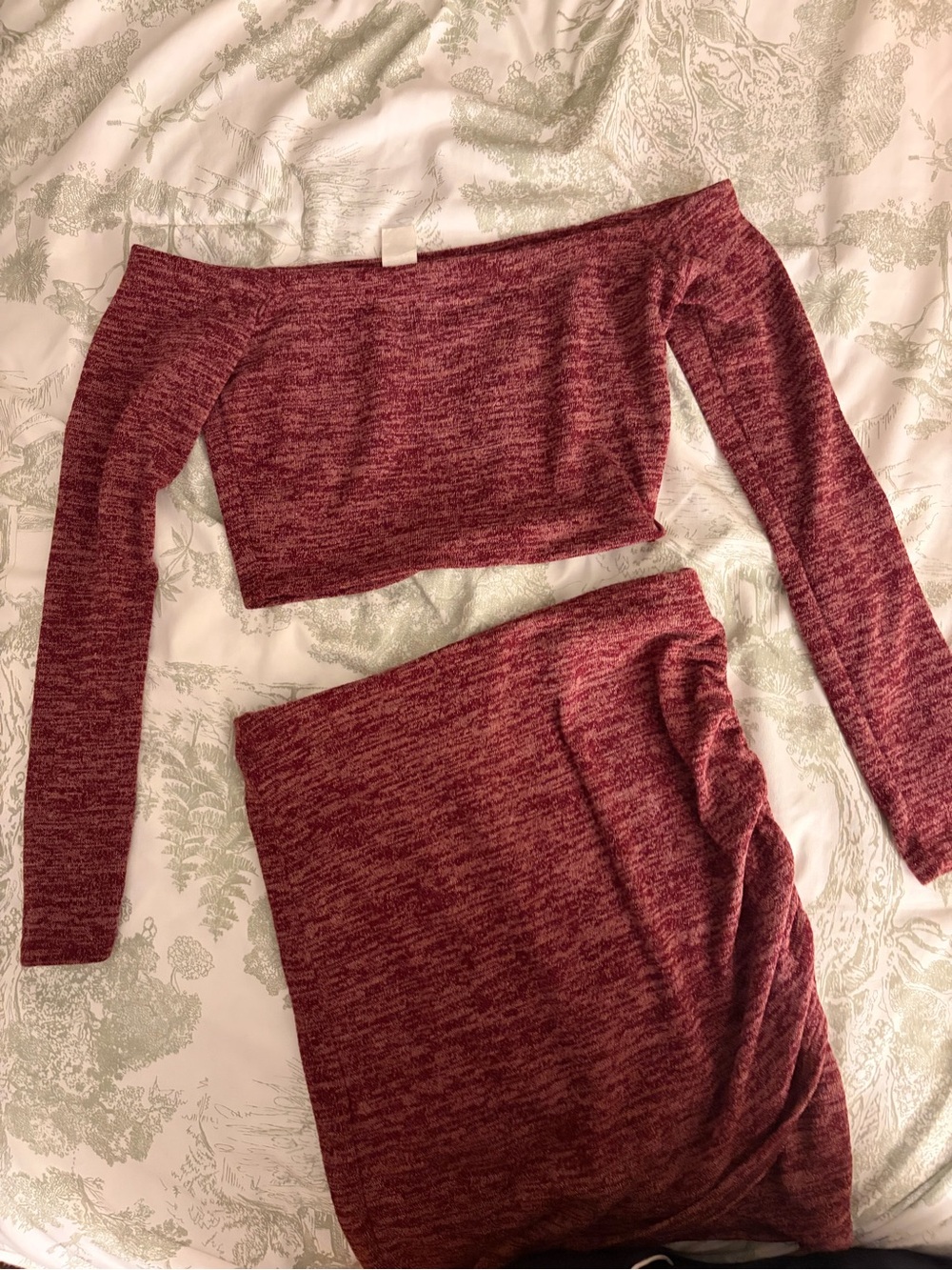 Fashion Nova Maroon Off-Shoulder Two-Piece Set